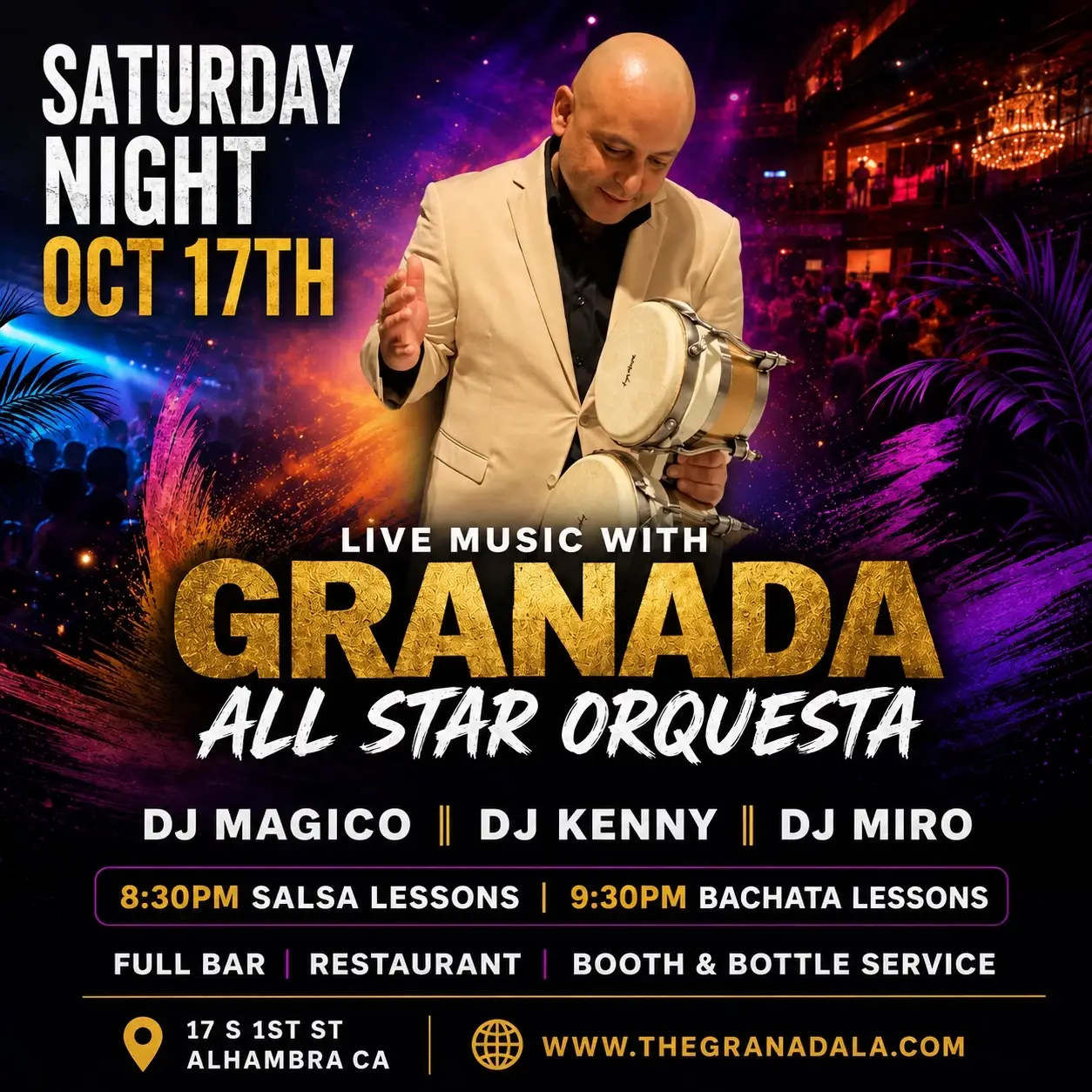 알함브라 Granada All Star Orquesta | 라이브 살사·바차타 나이트 · 2026.10.17