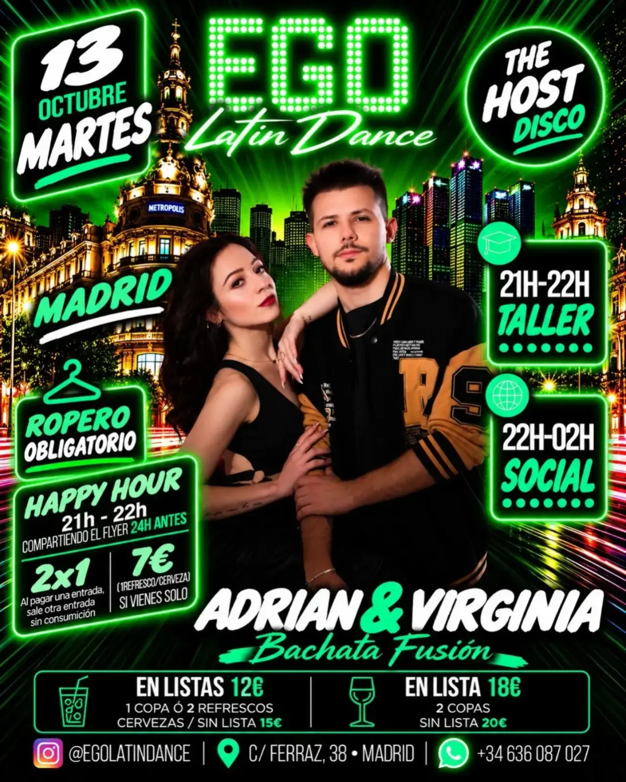 EGO Latin Dance Madrid Bachata Party & Fusion Workshop — October 13