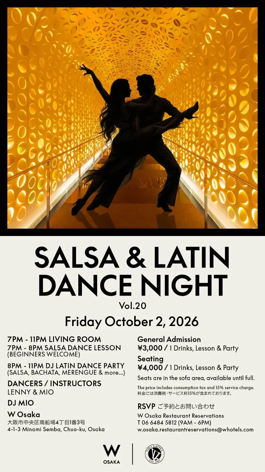 W Osaka SALSA & LATIN DANCE NIGHT Vol.20 | Osaka Salsa & Bachata Party, Oct 2, 2026