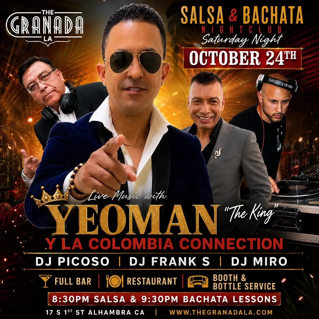 Yeoman “The King” y La Colombia Connection — Los Angeles Salsa & Bachata Party | Oct 24, 2026
